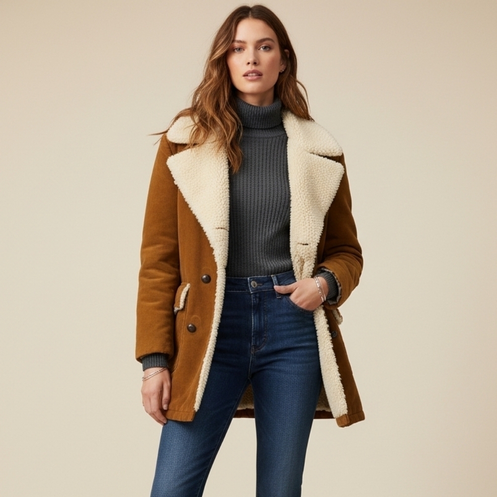 Vintage 70s Brown Faux Suede faux shearling And Sherpa Rancher Jacket L